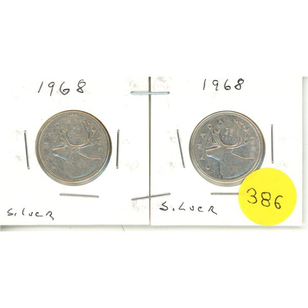 (2) 1968 Canadian Quarters Silver