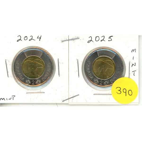 2024 and 2025 Canadian Toonies, MINT