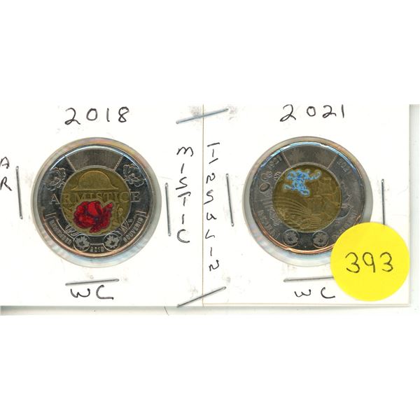 2018 AR Mistic & 2021 Insulin Canadian Canadian Two Dollar Coins.