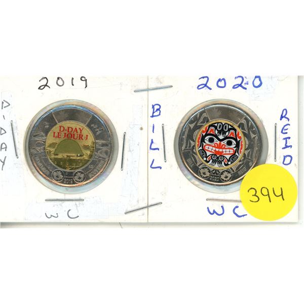 2019 D-DAY & 2020 Bill Reid Canadian Canadian Two Dollar Coins.