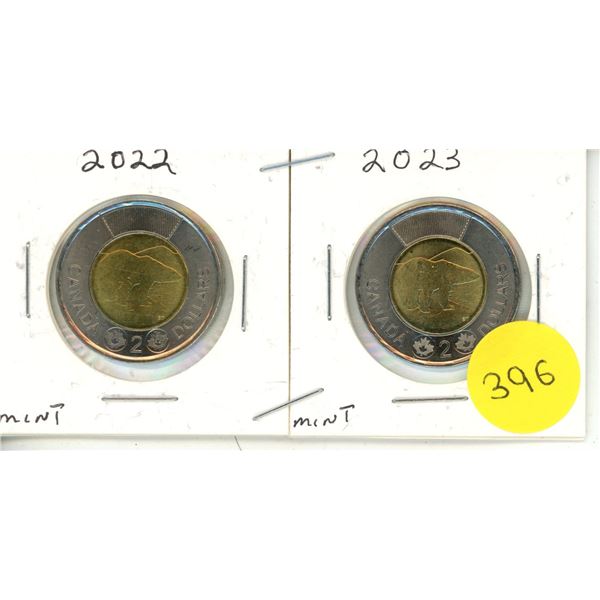 2022 & 2023 Canadian Toonies, MINT