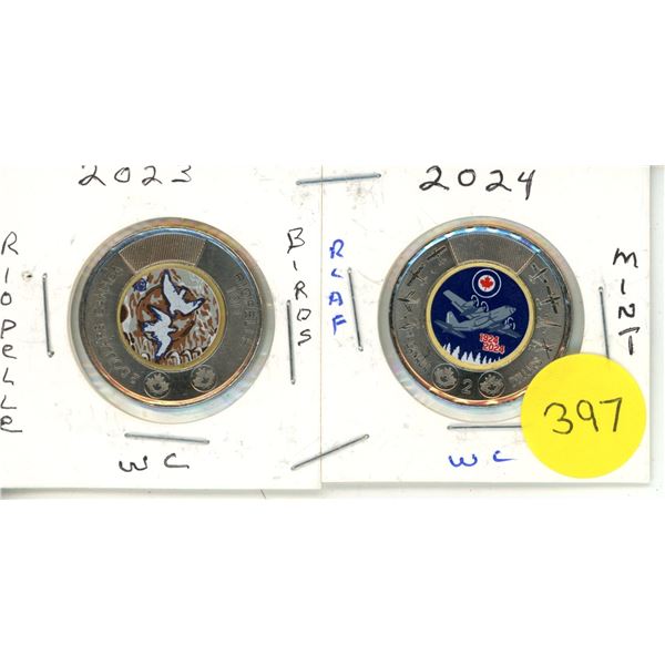 2023 Riopelle Birds WC & 2024 Rcaf Canadian Two Dollar Coins - MINT