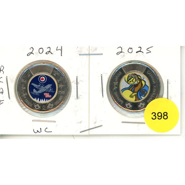 2025 Daphne Odjig  WC & 2024 RCAF Canadian Two Dollar Coins.