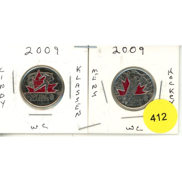 2009 Cindy Klassen & 2009 Mens Hockey Canadian 25 Cents Coins.