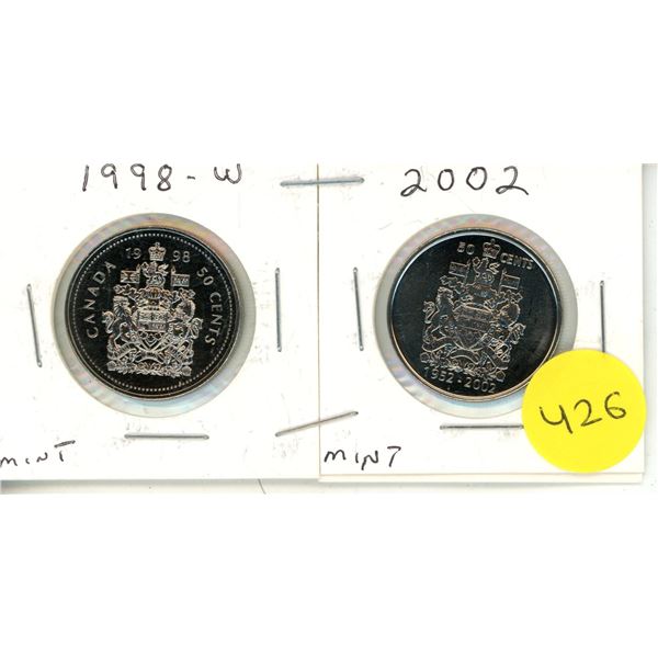 1998-W & 2002 MINT Canadian Half Dollars.