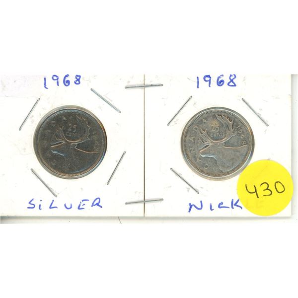 1968 Canadian Quarters, Nickle & silver