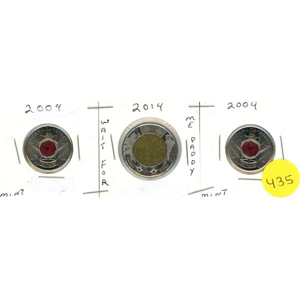 (2) 2004 Poppys & 2014 Wait For Me Daddy Canadian Two Dollar Coins.