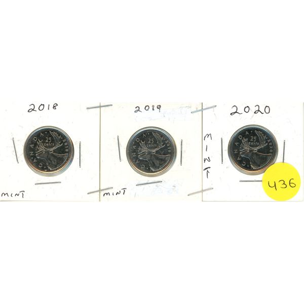 Canadian Quarters, 2018, 2019, 2020, MINT
