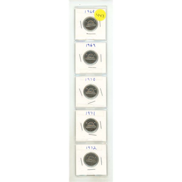 1968-1972 Canadian 5 Cents Coins.