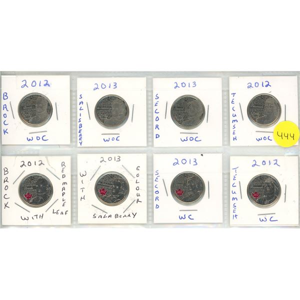 Canadian Quarters,2012 Brock,2013 Salisberry,2013 Secord,2012 Tecumseh-WC & WOC (Total 8 Coins)