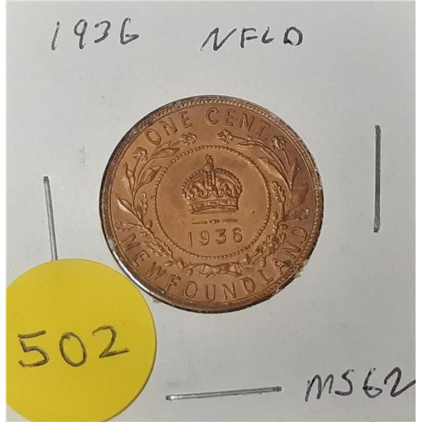 1936 New Foundland One Cent.