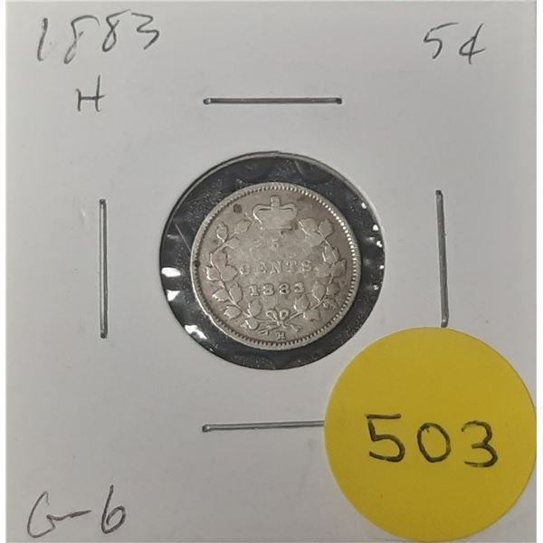 1883 H Canada Silver 5 Cents.