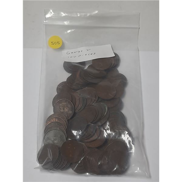Bag of Canada George V Large One Cents. (100 Pieces)