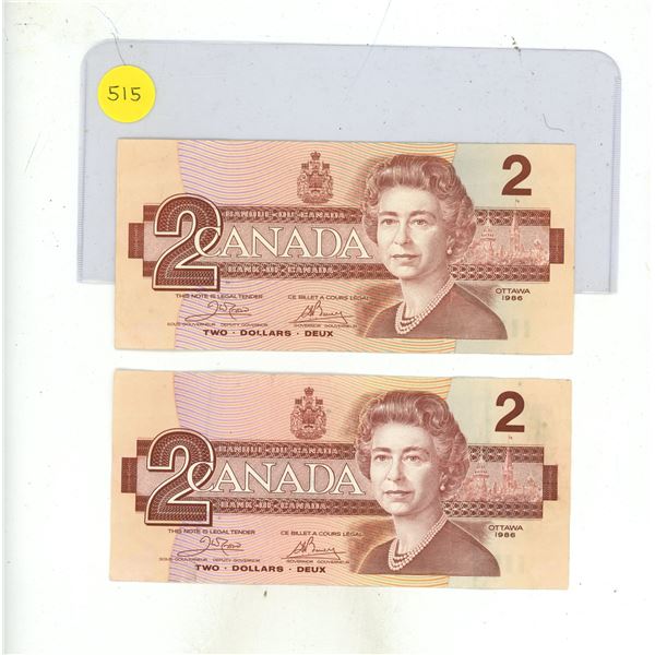 (2) 1986 Canada Two Dollars.