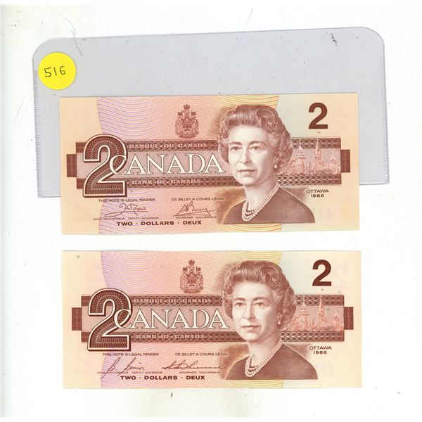 (2) 1986 Canada Two Dollars. (Uncirculated)