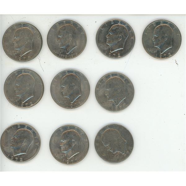 Bag of 10 U.S.A One Dollar Coins. [(6) 1972, (1) 1971, (1) 1976-1978 Different Years)]