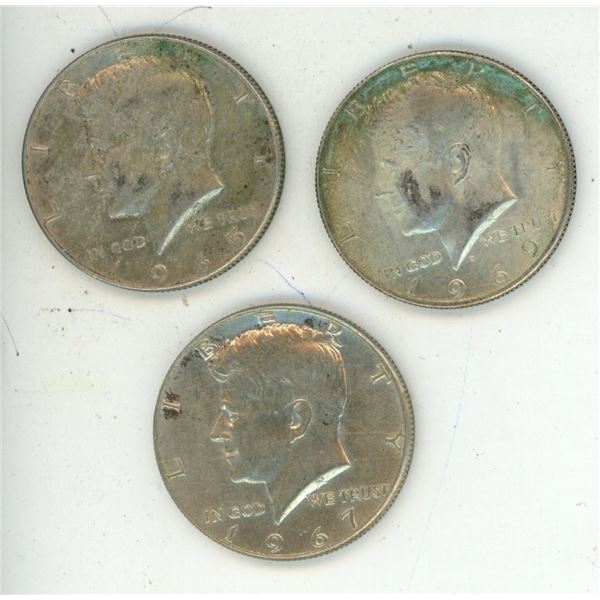 1965, 1967, 1969 U.S.A Silver Half Dollar Coins.