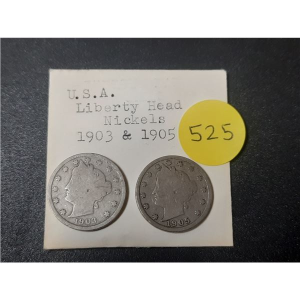 1903 and 1905 U.S.A Liberty Head Nickles.
