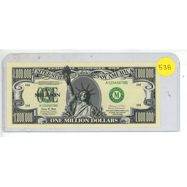 U.S.A. One Million Dollar. (Not A Legal Tender)