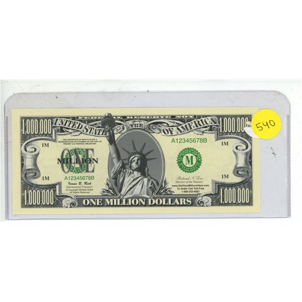 U.S.A. One Million Dollar. (Not A Legal Tender)