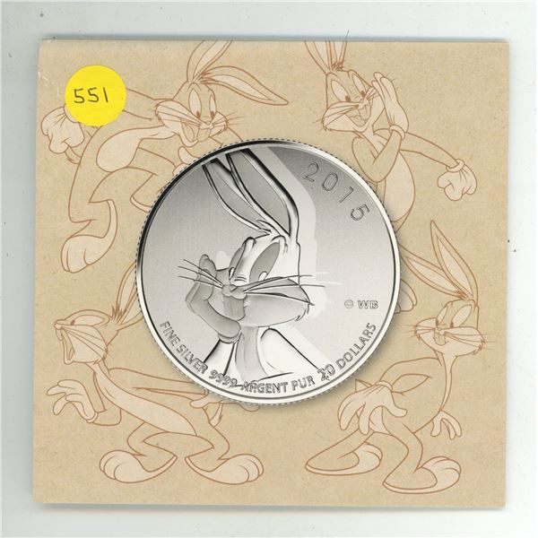 2015 $20 Fine Silver Coin - Bugs Bunny (99.99% pure)