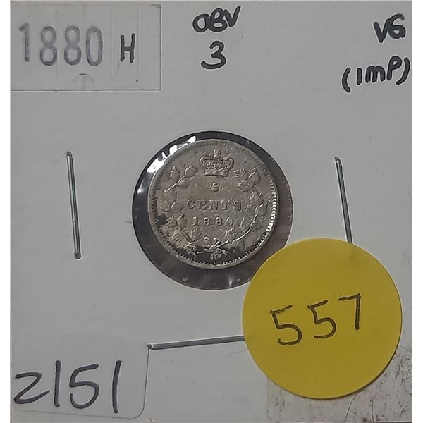 1880-H Canada 5 Cents - Silver.