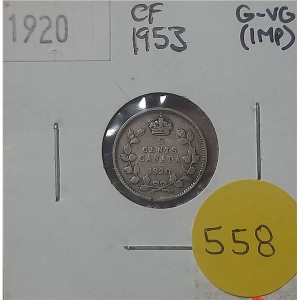 1920 Canada Silver 5 Cents.