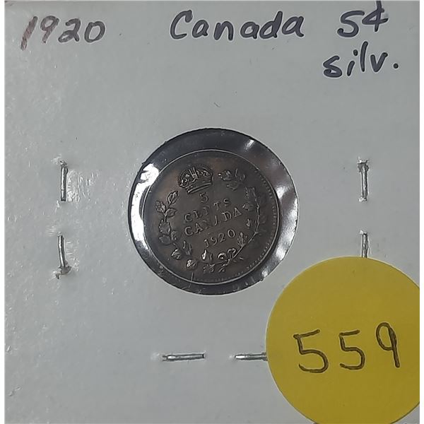 1920 Canada Silver 5 Cents.