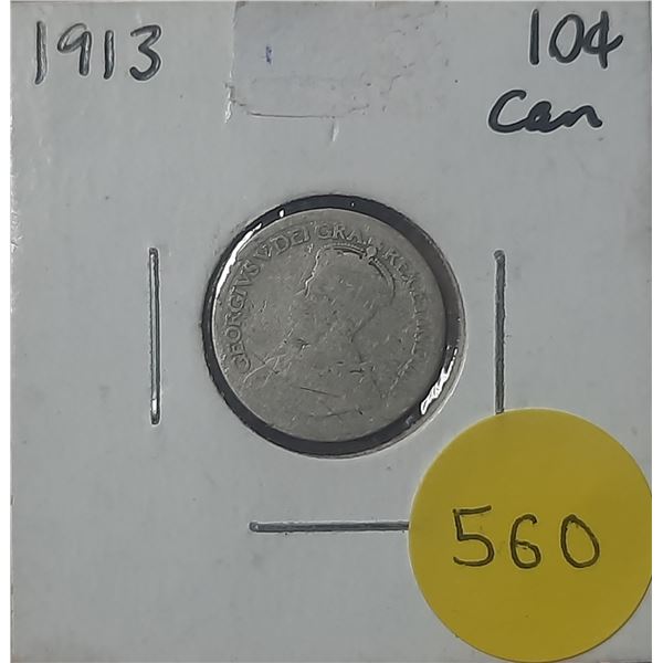 1913 Canada Silver 10 Cents.