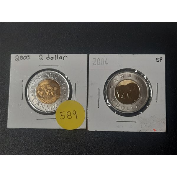 2000 and 2004 Canada Proof Like Two Dollar Coins.