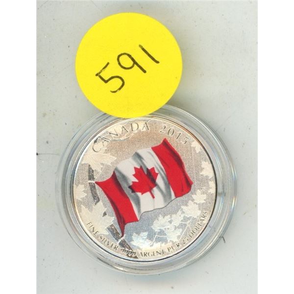 2015 Canadian $25 Fine Silver Coin - 150th Anniversary of the National Flag of Canada.