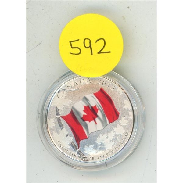 2015 Canadian $25 Fine Silver Coin - 150th Anniversary of the National Flag of Canada.