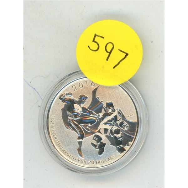 2016 Canadian $20 Batman Vs Superman : Dawn of Justice Fine Silver Coin.