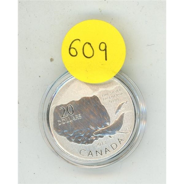 2013 Canadaian $20 Fine Silver Coin Featuring Iceberg and Whale Design.