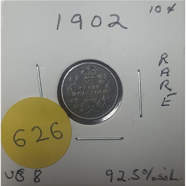 1902 Canada Silver 5 Cents - VG8 -Rare