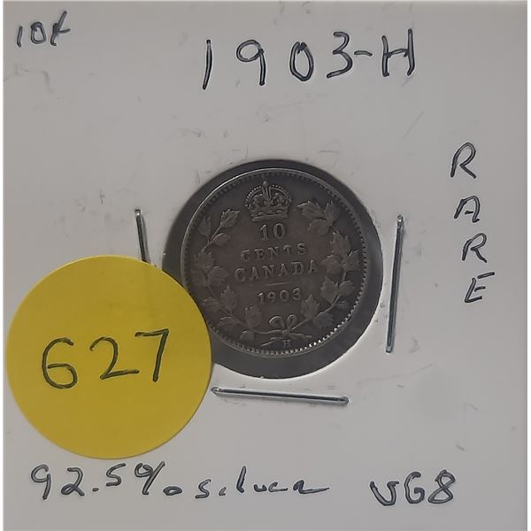 1903-H Canada Silver 10 Cents - VG8 -Rare