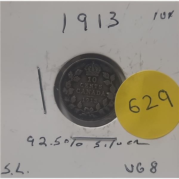 1913 Canada Silver 10 Cents - VG8