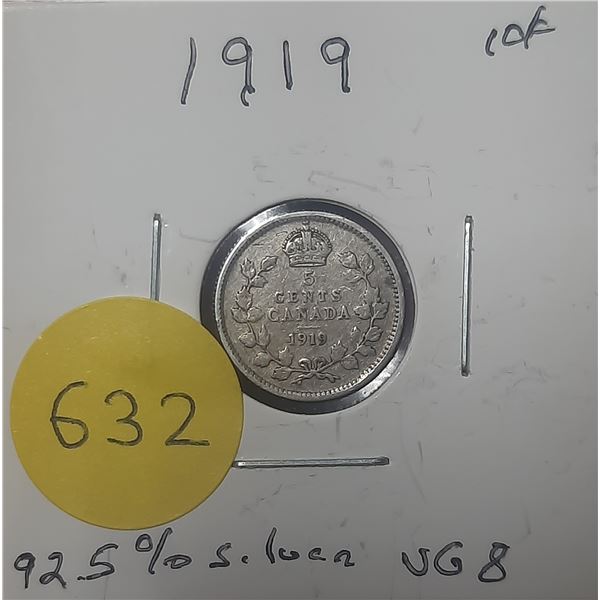 1919 Canada Silver 5 Cents- VG8