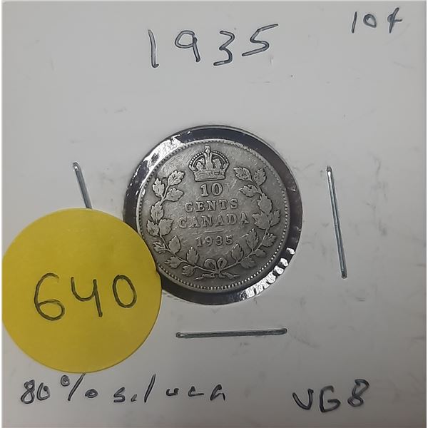 1935 Canada Silver 10 Cents- VG8
