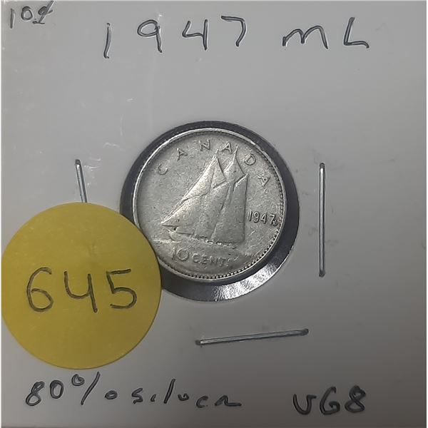 1947 ML Canada Silver 10 Cents- VG8