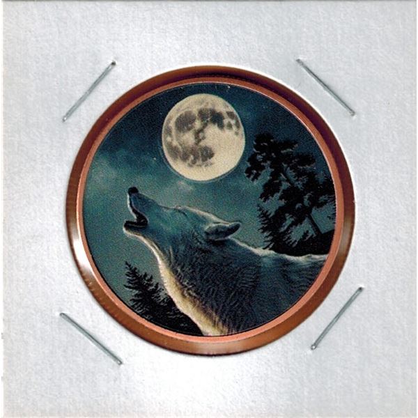 1 OUNCE COPPER -  .999 FINE - GREY WOLF HOWLING at the MOON - Coloured
