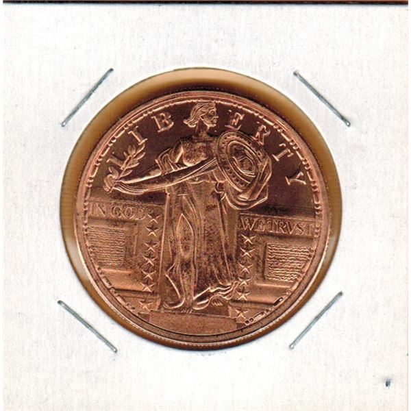 1 OUNCE COPPER -  .999 FINE - US STANDING LIBERTY QUARTER COIN DESIGN