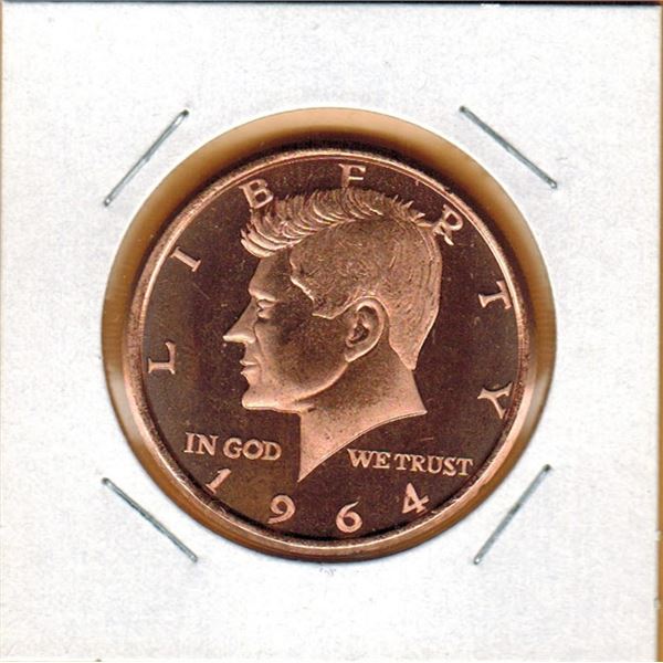 1 OUNCE COPPER -  .999 FINE - US KENNEDY HALF DOLLAR COIN DESIGN