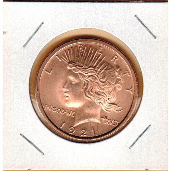 1 OUNCE COPPER -  .999 FINE - US PEACE DOLLAR COIN DESIGN