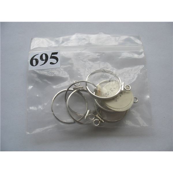 STERLING SILVER COIN BEZELS - Lot of 6 new - 6.4 grams total weight - Size 21 mm
