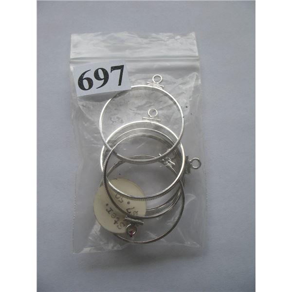 STERLING SILVER COIN BEZELS - Lot of 5 new - 7.0 grams total weight - Size 30 mm