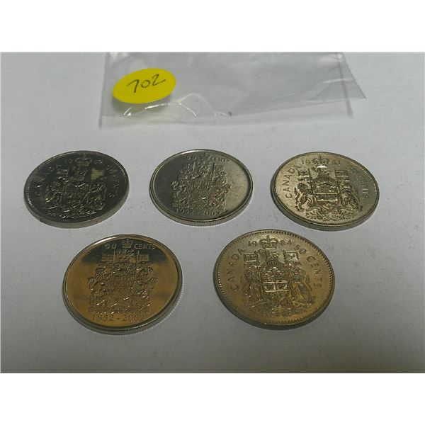 5 Canadian 50 cent coins (1982,1981,1952,1984) 1952-2002