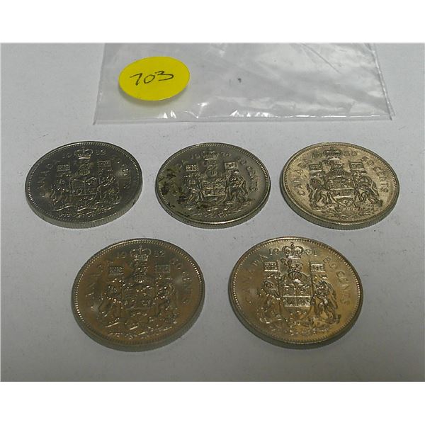 5 Canadian 50 cent coins (1982,1981,1980,1974)
