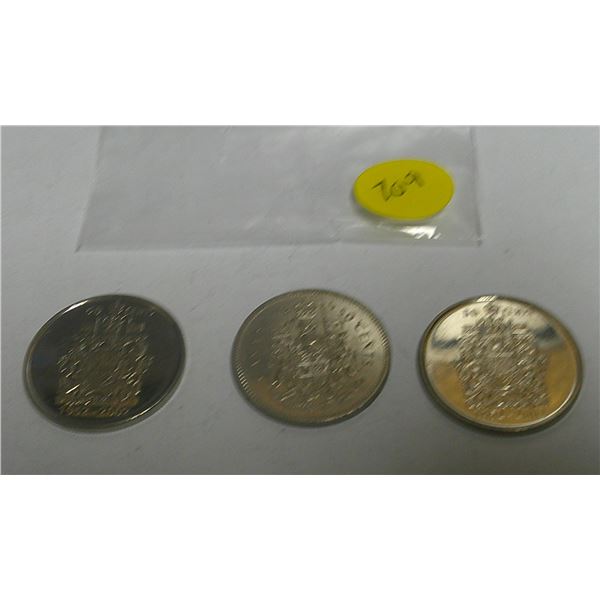 3 Canadian 50 cent coins (1952-2002,1985)
