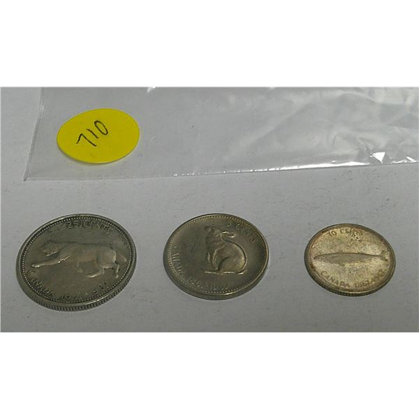 3 coins quarter and nickel silver (1867-1967,1867-1967)